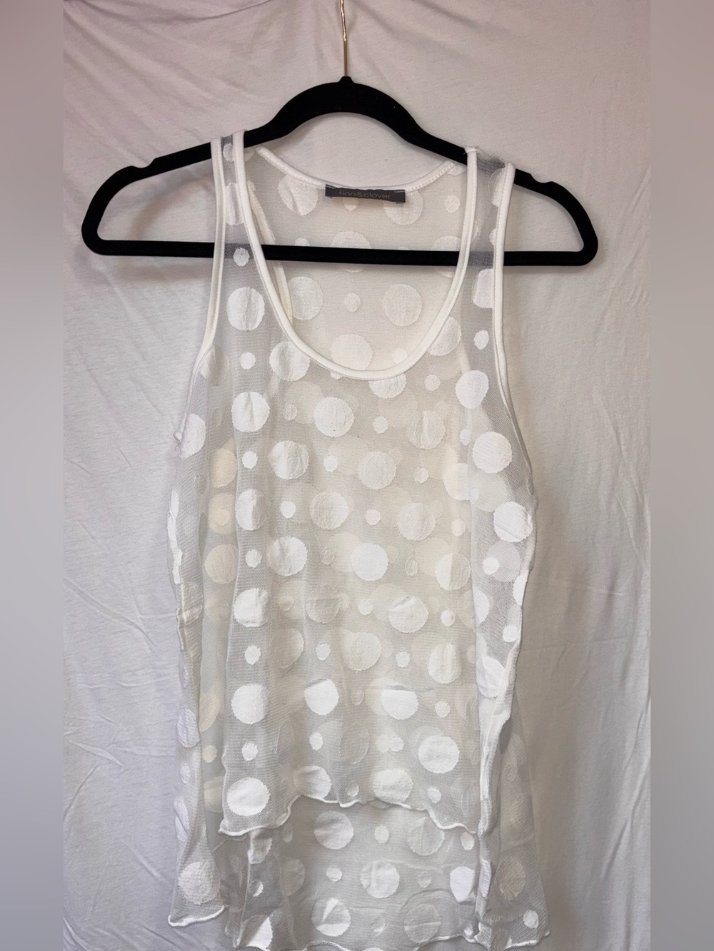 Finn & Clover Sheer White Polka Dot Tank Top